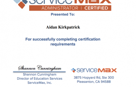 ServiceMax Certified Administrator - 2014 - Aidan Kirkpatrick - Kirkpatrick Consult Limtied